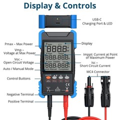 2000W MPPT Solar Panel Tester, PV Meter with LCD Display, Portable Multimeter fo