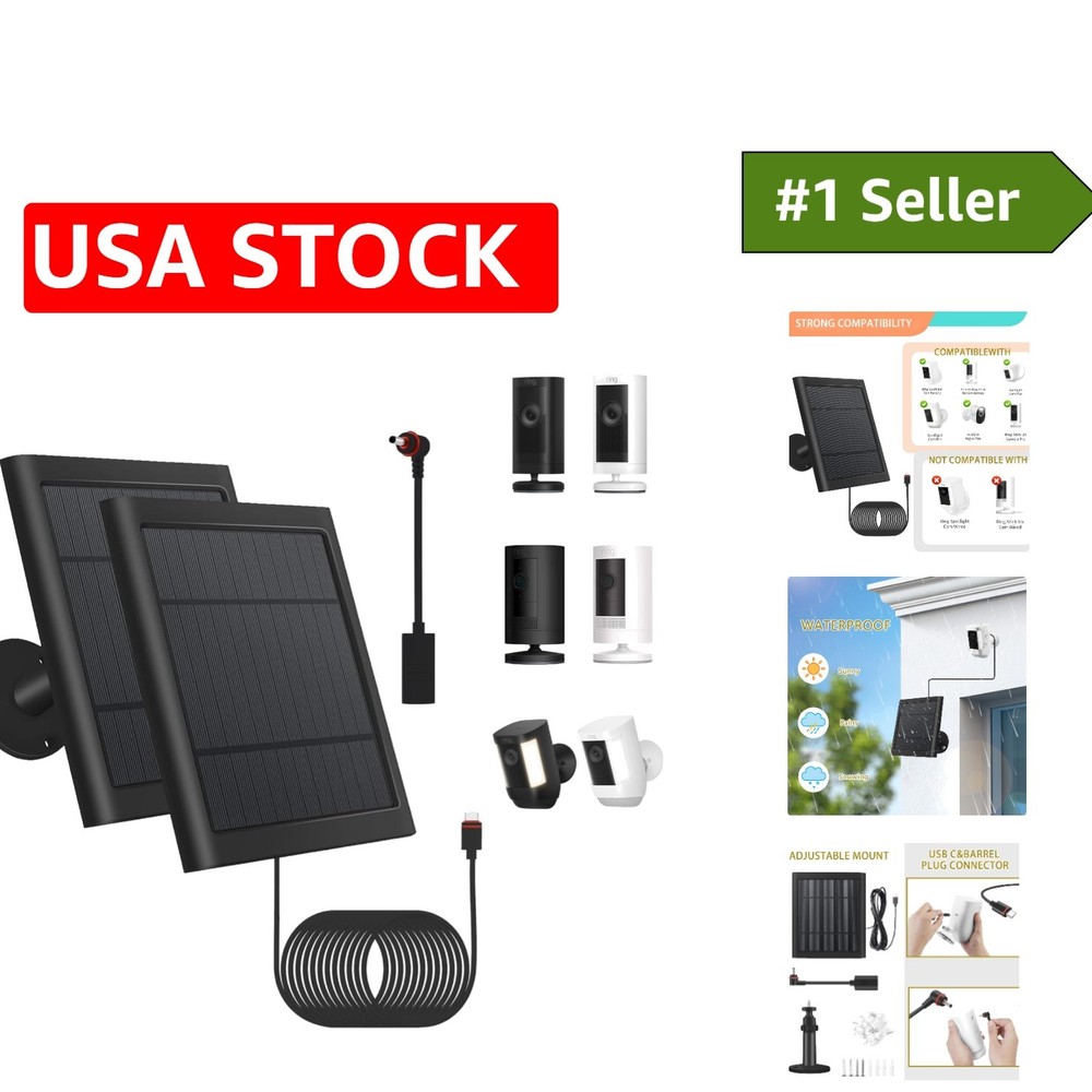 2-Pack Solar Panel for Ring Security Cameras | Fireproof & Durable Outdoor Power