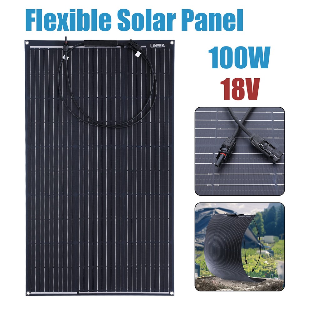 Mono 100W PV Solar Panel 12V Ultra Thin Flexible Camping Home RV Battery Charge