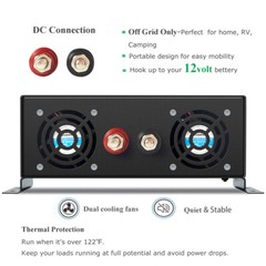 Pure Sine Wave Inverter Power Converter 1500W 12V DC to AC 120V Car Solar Remote