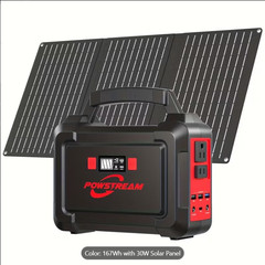 Portable Power Station 167Wh w/ 30W Solar Panel 350W Backup Power Bank with 2*AC