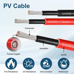 8AWG 10FT Solar Extension Cable Quick Connectors RV Off-Grid Red Black
