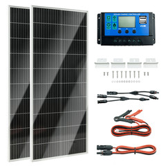 200W 12V/24V Monocrystalline Solar Panel Kit w/ 30A PWM Charge Controller