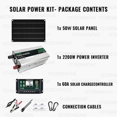 Grennova 2200W Off-Grid Solar Kit 50W Panel 60A MPPT Dual Voltage Inverter Home