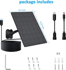Solar Panel for Security Camera, 10W Solar Charger with DC 5.5X2.1Mm, USB-C & Mi