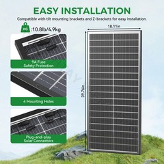 4Pack 100 Watt (400W) Bifacial N-Type Solar Panel 18BB Mono 12V/24V Sunshed home