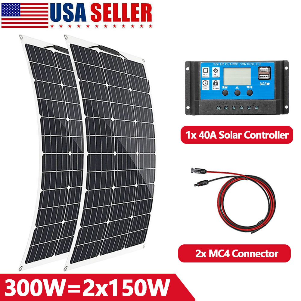 300W Portable Solar Panel Flexible Solar Panel Kit RV Camping Off-Grid Rooftop