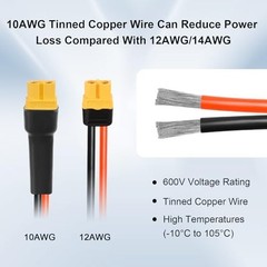 XT60 Extension Cable 3FT, 10AWG Tinned Copper Wire with XT60 Male to Female Conn