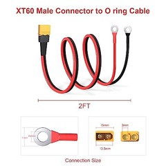 XT60 to O Ring Terminal Cable Connector Cable 2FT 12AWG XT60 Male to O Ring