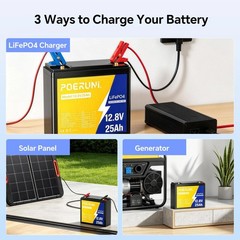 12V 25Ah LiFePO4 Lithium Battery Built-in BMS Protection 5000+ Cycle POERUNI NEW