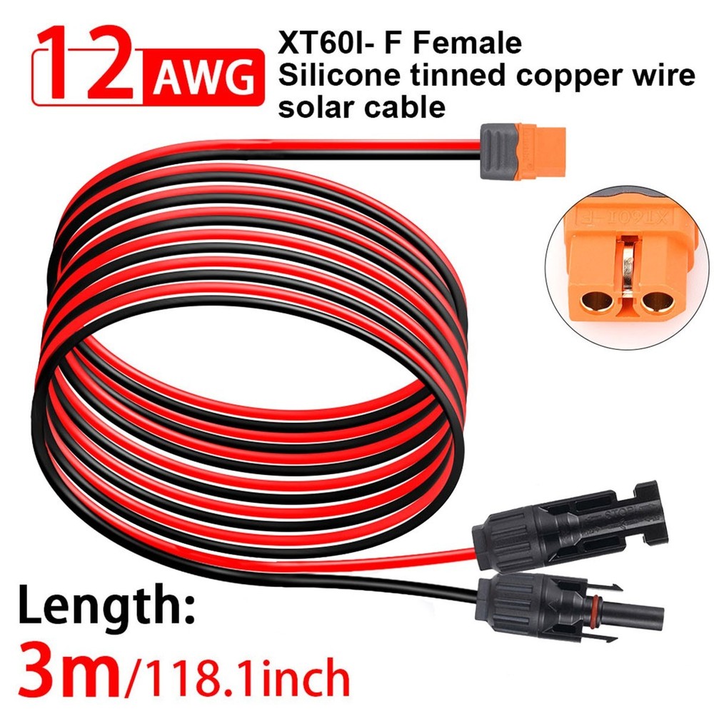 10ft Solar Panel Extension Cable Wire XT60i Female to Solar Connectors 12 AWG