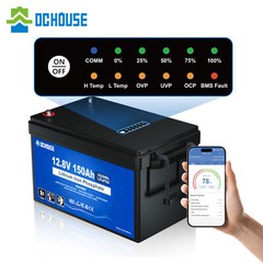 12V 150Ah LiFePO4 Battery Status Indicators Bluetooth Portable Boat RV Solar