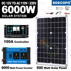 6000W Solar Panel Set Solar Power Inverter Generator Home 100A 110V Grid Syste