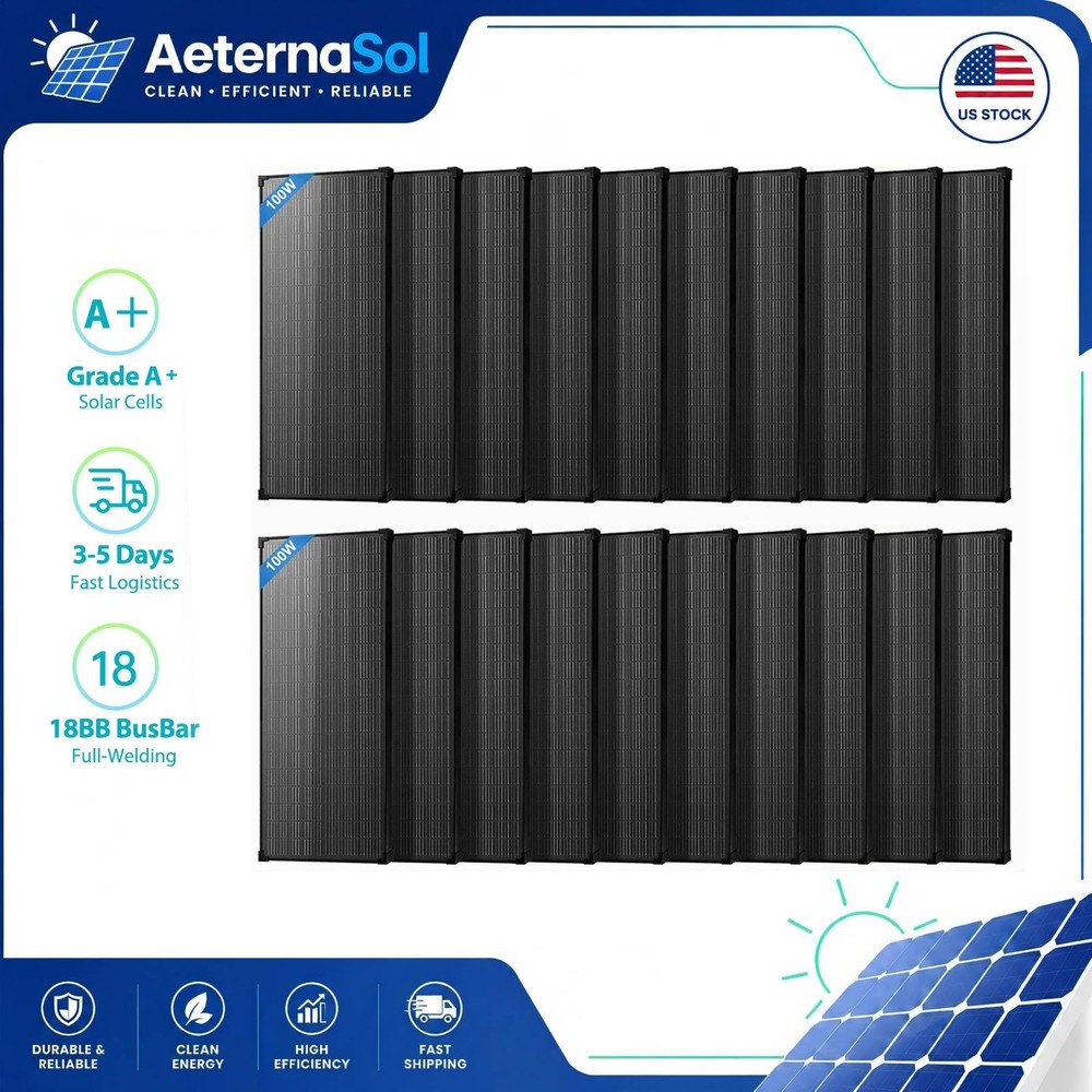 AeternaSol 20Pack 100W Solar Panel Mono 18V N-Type PV Off-Grid RV Home Roof Boat