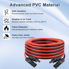 10AWG Solar Extension Cable 50Ft Tinned Copper Red Black PV Wire