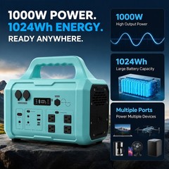 Blue Portable Solar Generator 1024Wh 1000W Off-Grid Outdoor Emergency Power Bank