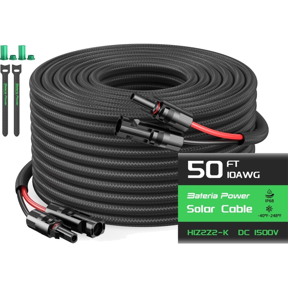 Bateria Power 50Ft 10 Gauge Solar Extension Cable Pair