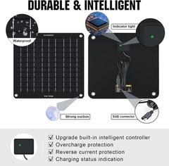 10W Solar Battery Trickle Charger – Waterproof & Portable for Multiple Vehicles
