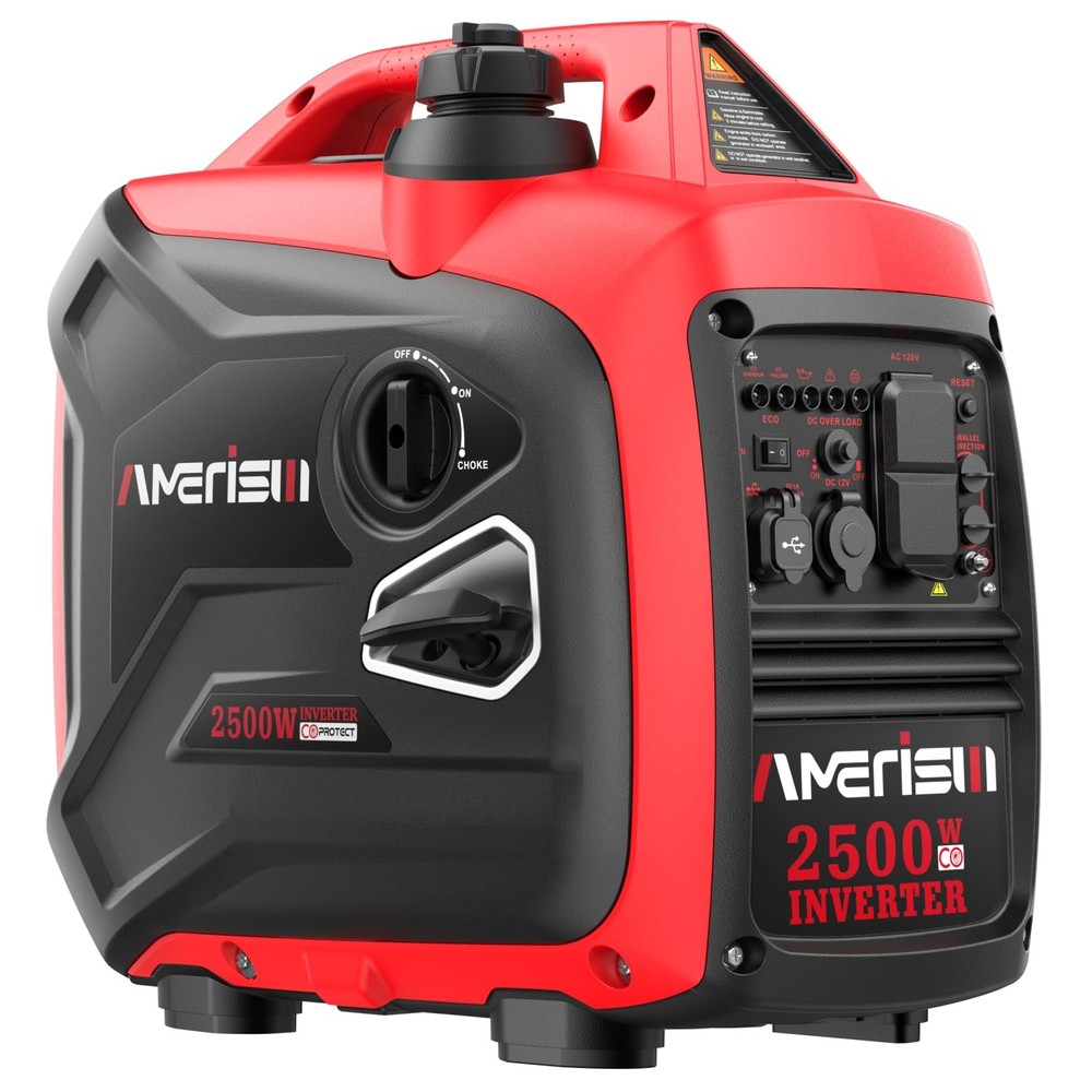 AMERISUN 2500W Portable Inverter Generator, Gas Powered Generator with CO Sen…