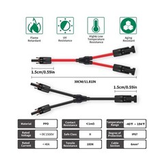 Solar Connectors Y Branch Parallel Adapter 10AWG Cable for Solar Panel (Red &…