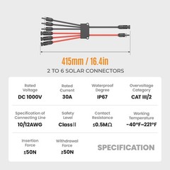 Solar Connector Y Branch Parallel Adapter Cable Splitter for Solar Panels