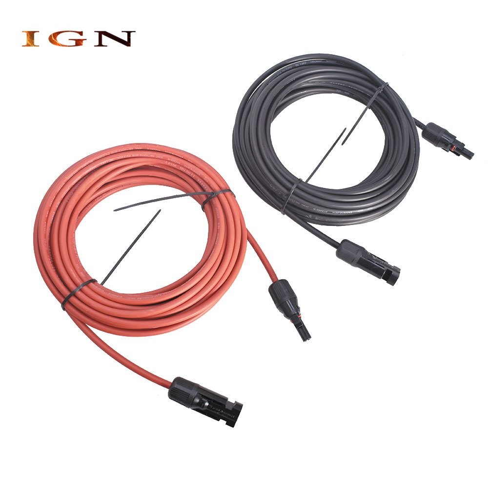 20ft 4mm²/12AWG Solar Panel Extension Cable Wire Connector 1 Pair Black+Red
