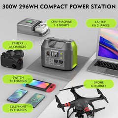 Enginstar Solar Generator, 300W Portable Power Station, 296Wh Lithium Battery Ba