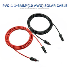 10 AWG Solar Panel Extension Cable PV Wire Solar Connectors Pair Black Red 6mm²