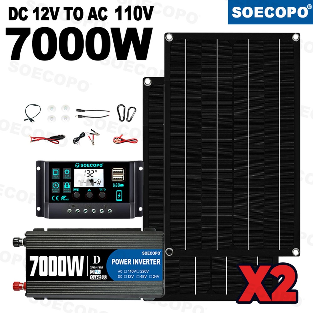 7000W Sine Wave Inverter Solar Kit | 2pcs Solar Panels + 100A Controller