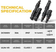 Solar Y Branch Connectors for Parallel Connection of Solar Panels FMM MFF 14AWG