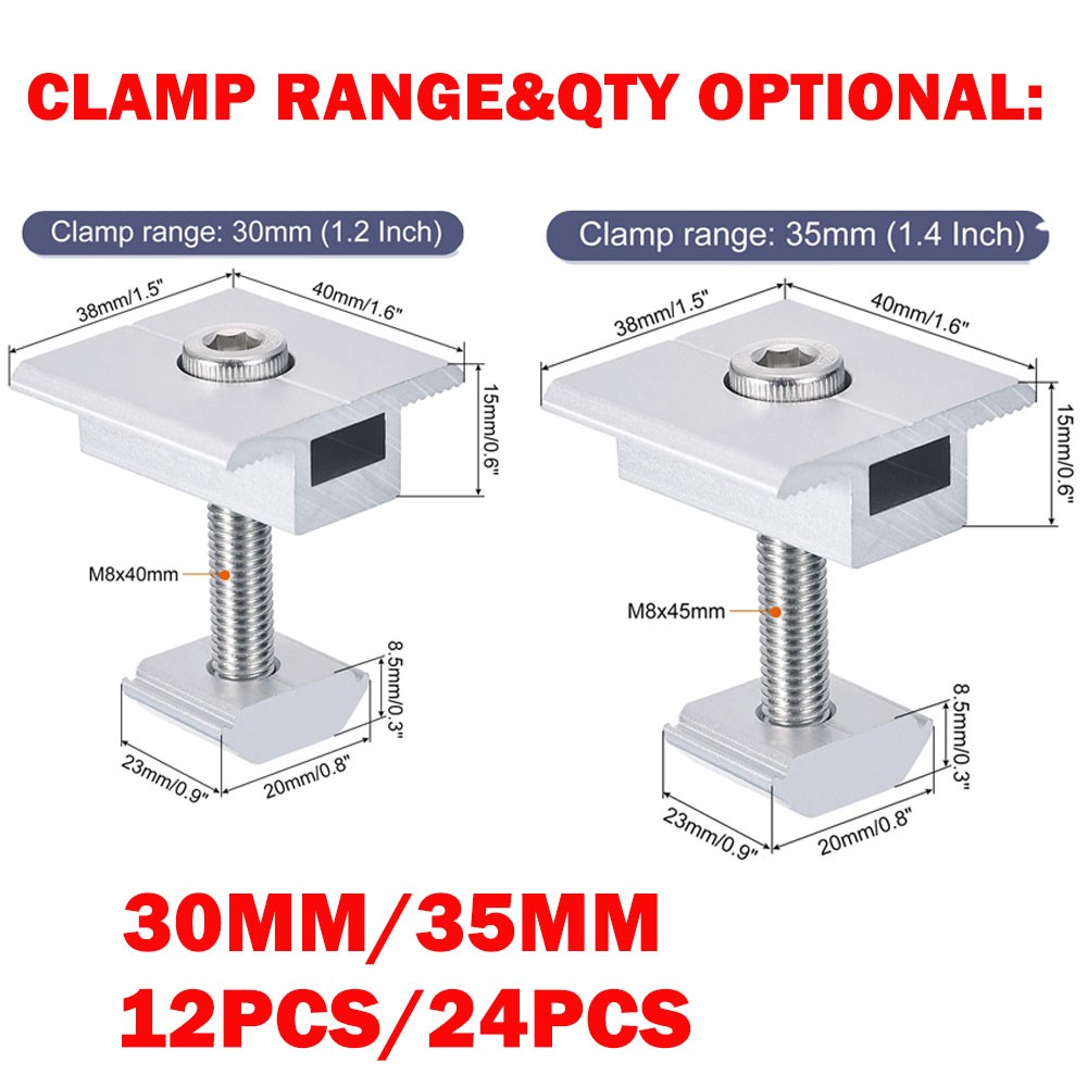 12/24Pcs 30/35mm Solar Panel Middle Clamp Aluminium Solar Panel Mount Mid Clip