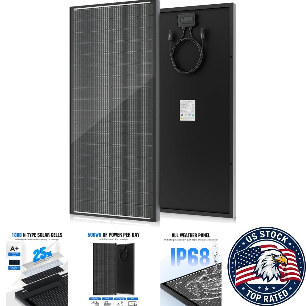 100W High Efficiency 18BB Solar Panel – Waterproof for RV & Off-Grid Living