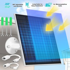 5V 5W Solar Panel with Micro USB Type-C DC Port, Outdoor Camera Battery Charger