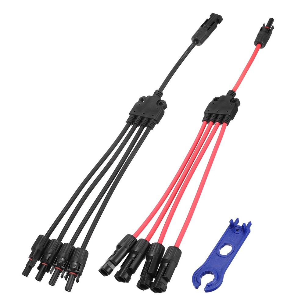 Solar Panel Connector Y Branch 4 to 1 Solar Panel Splitter 4 Way 1Set, Red Black