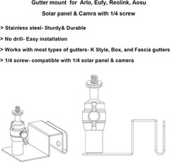 Stainless Steel Universal Solar Panel Gutter Mount for Eufy, Arlo, Wyze, Reol…