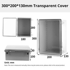 IP66 Enclosure Junction Box 300x200x130 ABS Plastic Hinged Clear Cover, Gray Box