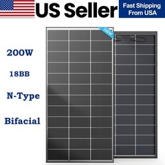 N-Type 200W Bifacial Solar Panel 12V Battery Home PV Off-Grid Boat Power Charger