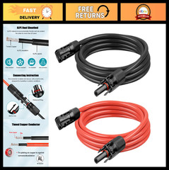 10 AWG Solar Extension Cable 12FT – Black & Red, Tinned Copper Wire for RV, Boat