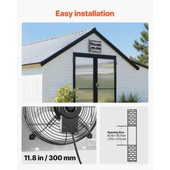 10 Inch Shutter Exhaust Fan Wall Mounted 874 CFM Automatic Louvers, Sturdy Steel