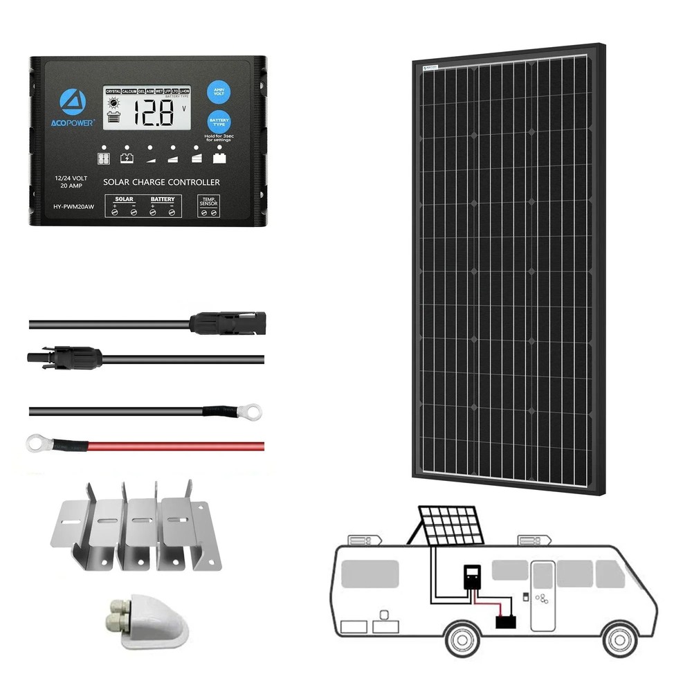 ACOPOWER 200W Mono Solar RV Kit with MPPT or PWM Charge Controller