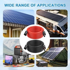 50FT Solar Panel Extension Cable 12AWG Waterproof Connectors for RV, Home, Boat