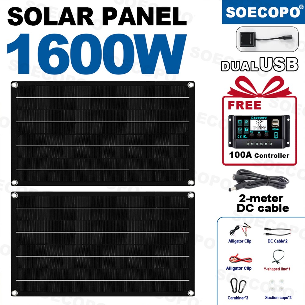 1600W Solar Panel Kit – 2 x 800W + 100A Controller + Extension Cord Multi-Scen