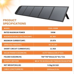 500W Foldable Portable Solar Panel for Power Station Charging Camping Mono Home