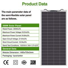 300W 1200W Portable Flexible Mono Solar Panel for Power Station RV Camping Boat