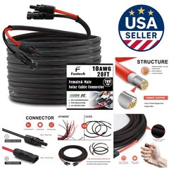 Durable 20FT Solar Connector Cable – 10AWG Gauge, UV Resistant & Certified