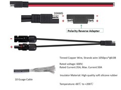 Solar Panel Connectors 10AWG MC-4 SAE Adapter PV Extension Cable for Solar Pa…