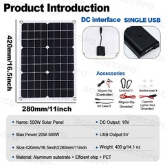 10000W Solar Kit 500W Panel 100A MPPT Controller DC Cable 12V/24V to 220V/110V