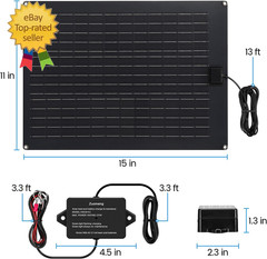 Solar Battery Charger Maintainer, 20W Solar Panel Kit for Dump Trailer Built-In