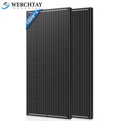 12V 100W 200W Monocrystalline Solar Panel 2Pack 100W All Black Off-Grid RV Boat