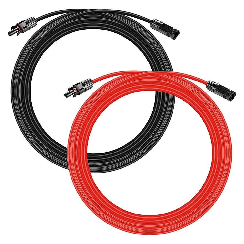 1 Pair PV Cable Solar Panel Extension Wire Solar Connector 10 AWG Gauge 6mm²